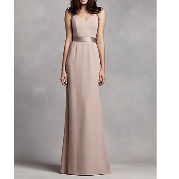 White by Vera Wang Dresses & Skirts - Long V Neck Crepe Gown with Open Back Biscotti